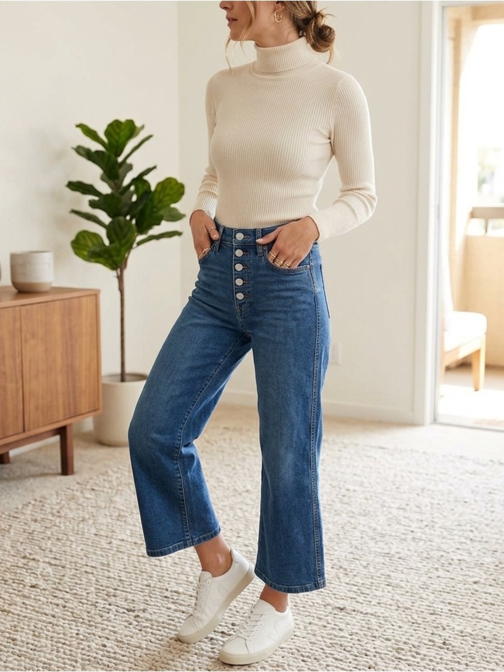 Levi's Dark Blue High-Rise Wide-Leg Jeans with Button Fly